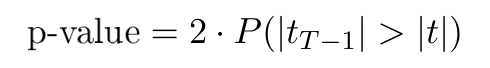 p-value = 2 P(|t_{T-1}| > |t|)