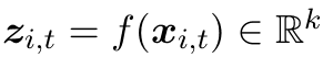 zi,t = f(xi,t) ∈ Rk