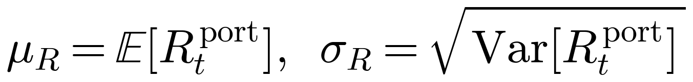 mu_R = E[R_t^port], sigma_R = sqrt(Var[R_t^port])